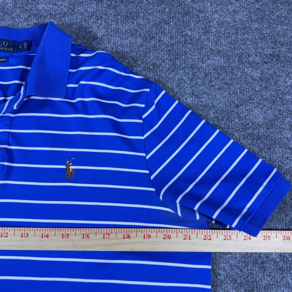 Polo Ralph Lauren Mens Large Blue White Striped Pima Soft Touch Polo Shirt L - Picture 10 of 10